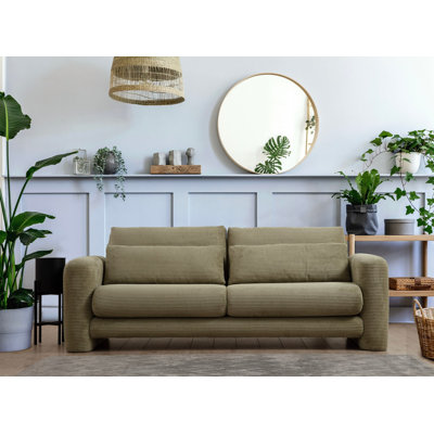 Stylish 3-Seat Sofa, Green, 84.6 x 38.2 x 28.7 inches | Durable BEECH WOOD & CHIPBOARD Frame, 100% Polyester Fabric | 28 DNS Soft Foam Back, Portable Cushions, Dry-Cleanable | Perfect for Modern Living Rooms