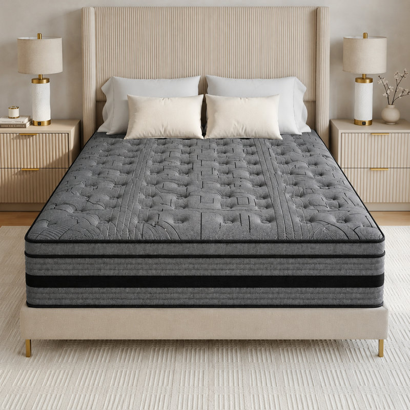 Matelas hybride 12 po - ressorts ensachés, isolement de mouvement pour un sommeil profond, Grand lit