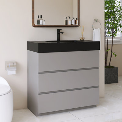 Meuble-lavabo simple 36 po avec lavabo en quartz noir
