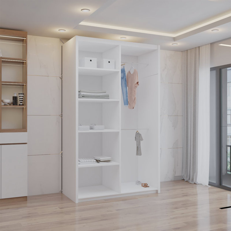 Ashawni 2 Door Laminate Wardrobe, White, 217cm H x 100cm W x 62cm D