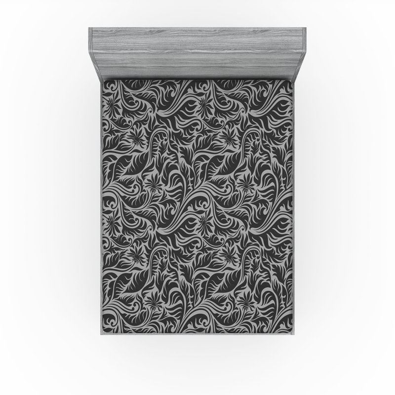 Ensemble de 2 draps-housses Ambesonne, Black/Grey Floral, Drap-housse grand