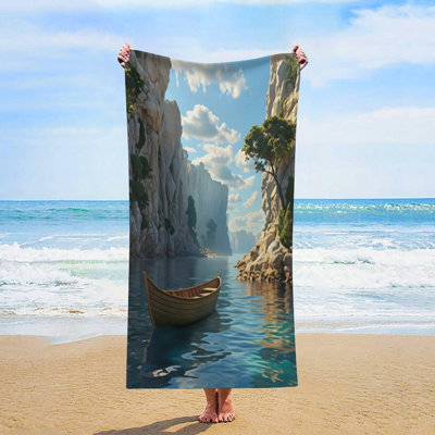 Serviette de plage surdimensionnée en microfibre Turquoise Waters Rocky Cliff, serviettes de piscine à séchage rapide sans sable, drap de bain léger et absorbant pour les vacances, 50 x 60 po et un sac en toile de style chinois gratuit est inclus
