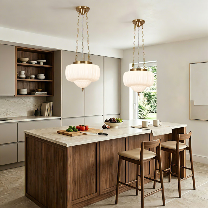 Baptiste Belby 1 - Light Schoolhouse Pendant Light With Mint/milk Glass Shade For For Bedroom, Dining Room, Hallway, Kitchen Island