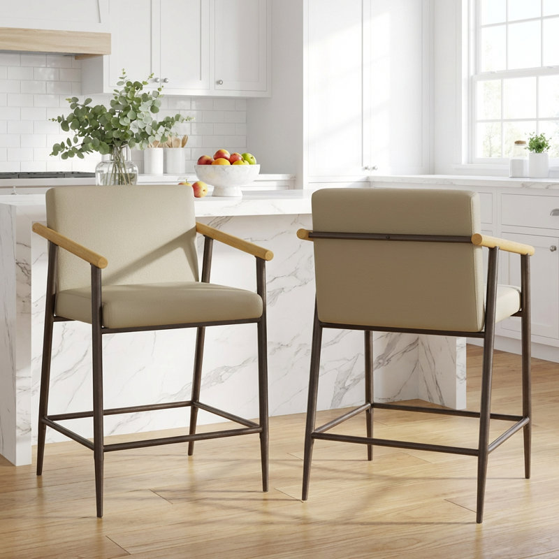 Ensemble de tabourets de comptoir modernes avec structure en fer et coussins rembourrés - deux pièces incluses
