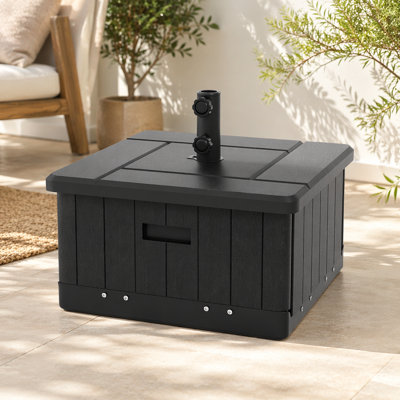 Outsunny 3-In-1 Outdoor Umbrella Base, Coffee End Table, Flower Box Planter With Drain Hole, 175 Lbs. Capacity Fillable Patio Umbrella Stand Table With Wheels And Handles, Black