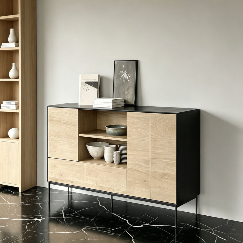 Buffet simple en bois massif avec rangement, H 35,43 po x l 47,24 po x P 17,71 po
