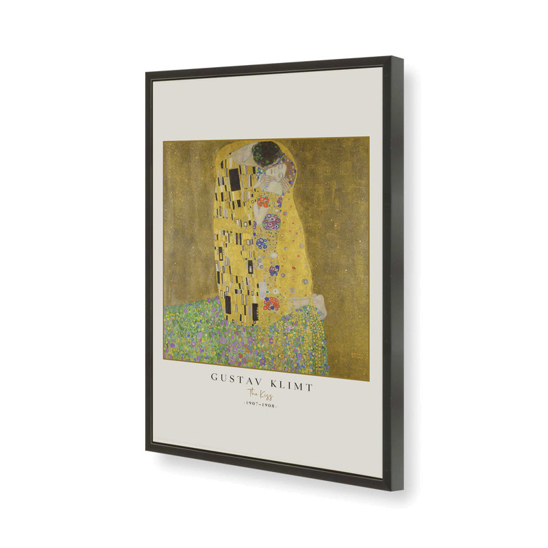 «The Kiss» par Gustav Klimt v3 , Reproduction encadrée sans passe-partout, Noir satiné, H 25 po x l 19 po