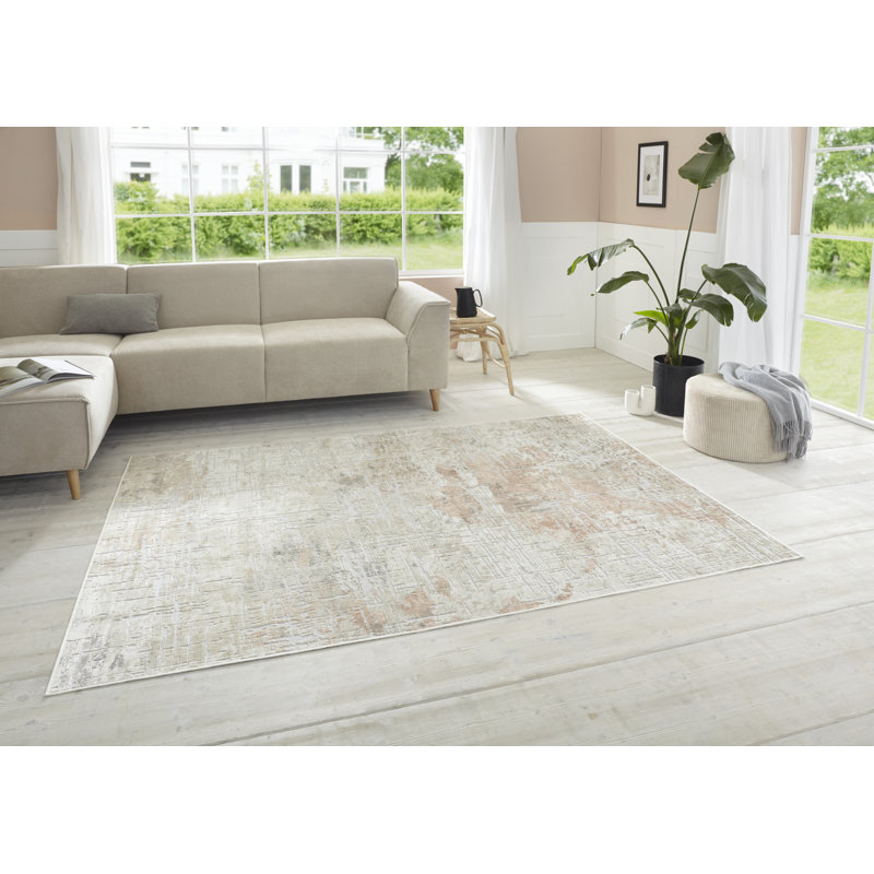 Chameis Short Pile Design Beige/Orange Rug, Rectangle 160 x 230cm