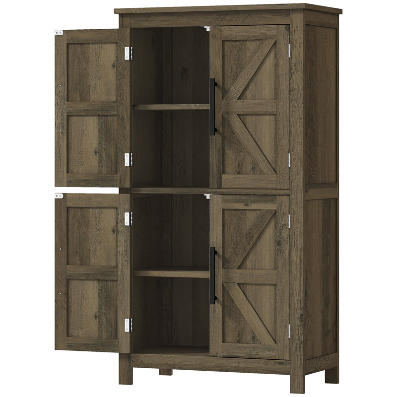 Armoire de rangement de plancher de salle de bain, armoire de salle de bain de ferme avec 4 portes et tablette réglable, brun