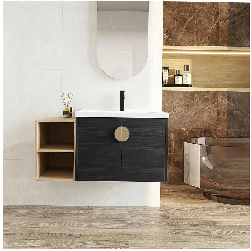 Lavabo de salle de bain à fermeture en douceur de 40 pouces avec comptoir et petite tablette de rangement