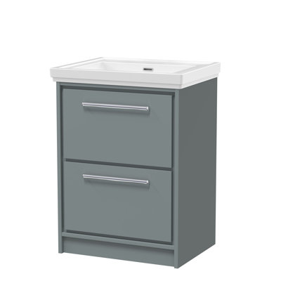Hudson Reed Lille 600mm Fern Green 2 Drawer  Floor Standing Vanity Unit With Fireclay Basin