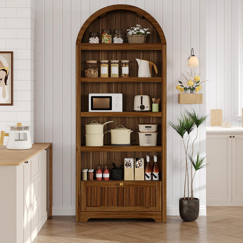 Armoire de cuisine 72 po à 5 niveaux avec tablettes réglables, Noyer