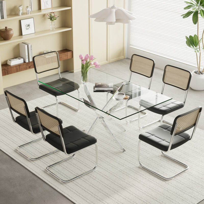 63" Glass Dining Table Set for 4-6, 7, Black