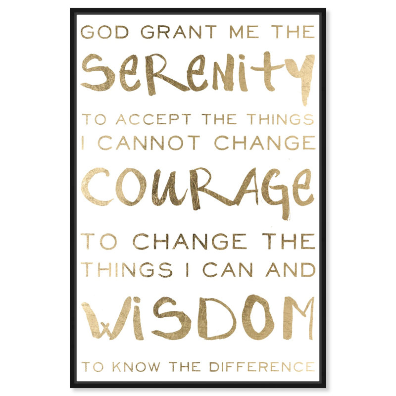 Serenity Prayer and Courage Motivation - Art textuel sur toile, Cadre noir, H 31 po x l 21 po