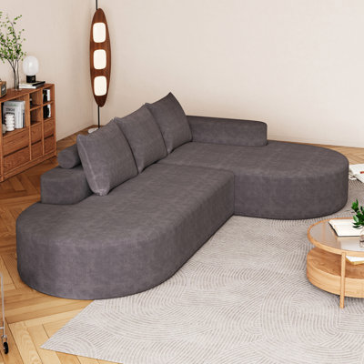 Canapé modulaire incurvé en forme de L 108,5 po en forme de L gris moderne de 108,5 po pour salon, combinaison, haute résilience, assise moelleuse et respirante avec tissu résilient, conception d'oreiller, arrondi