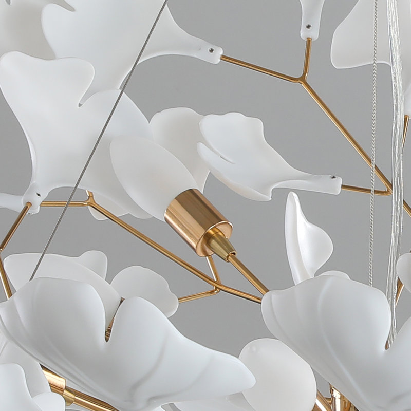 Light Ginkgo Chandelier, Gold, 6, 13.8"H x 31.5"W x 31.5"D