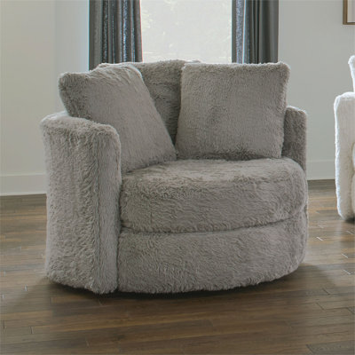 Fauteuil d'appoint pivotant Rane, chenille, forme de tonneau, bois massif