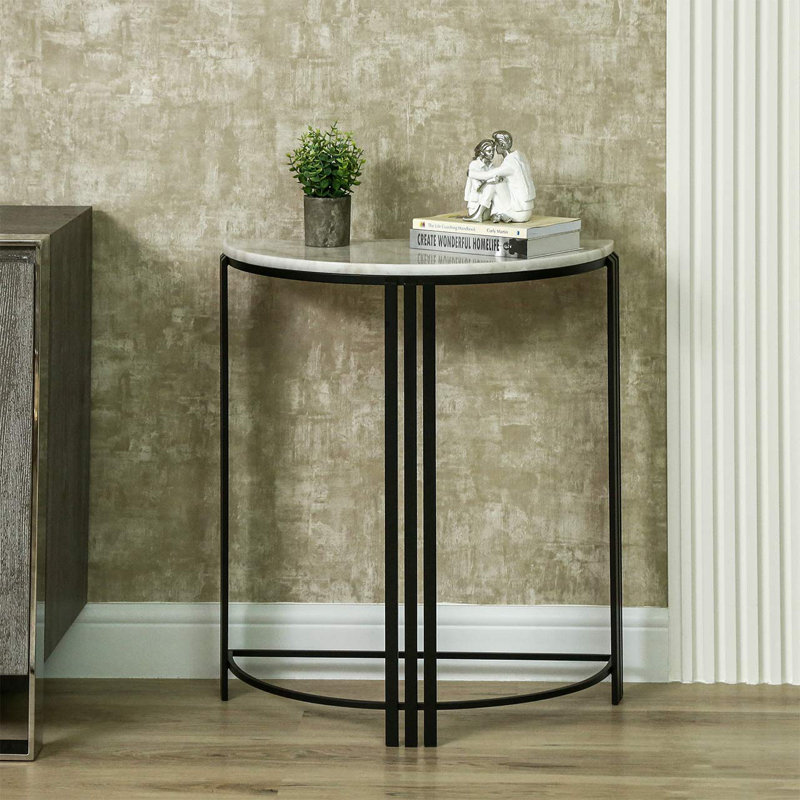 White Marble Console Table for Hallway & Living Room Furniture, Black Metal Slim Entry Hall Table