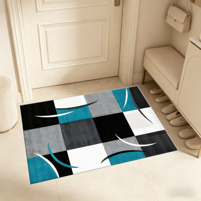 Teal Abstract Geometric carpet-easy to clean, machine-washable, soft and comfortable; suitable for door mats, kitchens, living rooms, bedrooms, corridors, and laundry areas. Easy to clean, durable carpet for home decoration.
