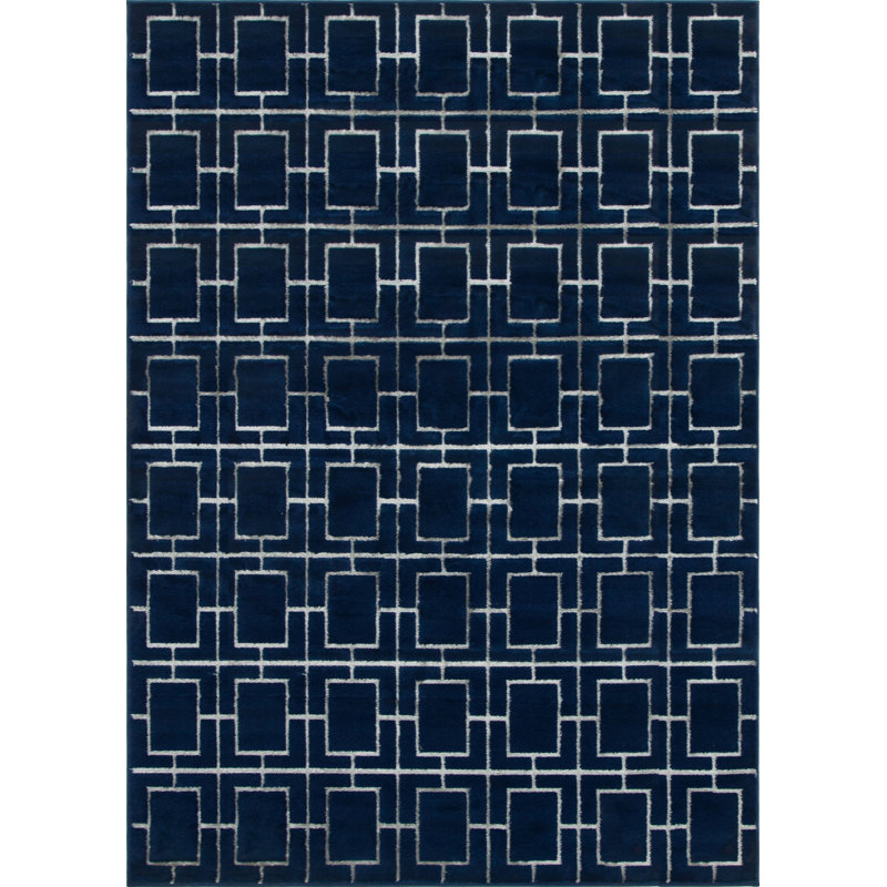 Tapis bleu marine / argent Glam, Rectangle 9 pi x 12 pi