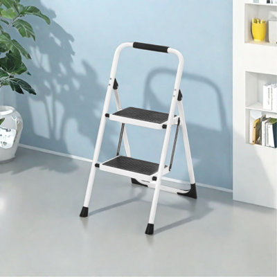 2 Step Ladder, Folding Step Stool With Anti-Slip And Wide Pedal, Lightweight Stepladder With Handrails, Portable For Kitchen, Household, 330LBS