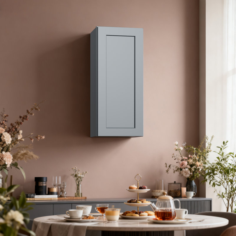 Porte d'armoire murale en bois massif gris foncé et étagère pour le rangement dans la cuisine, le rangement dans la salle de bain, la buanderie et les tablettes réglables prêtes à assembler