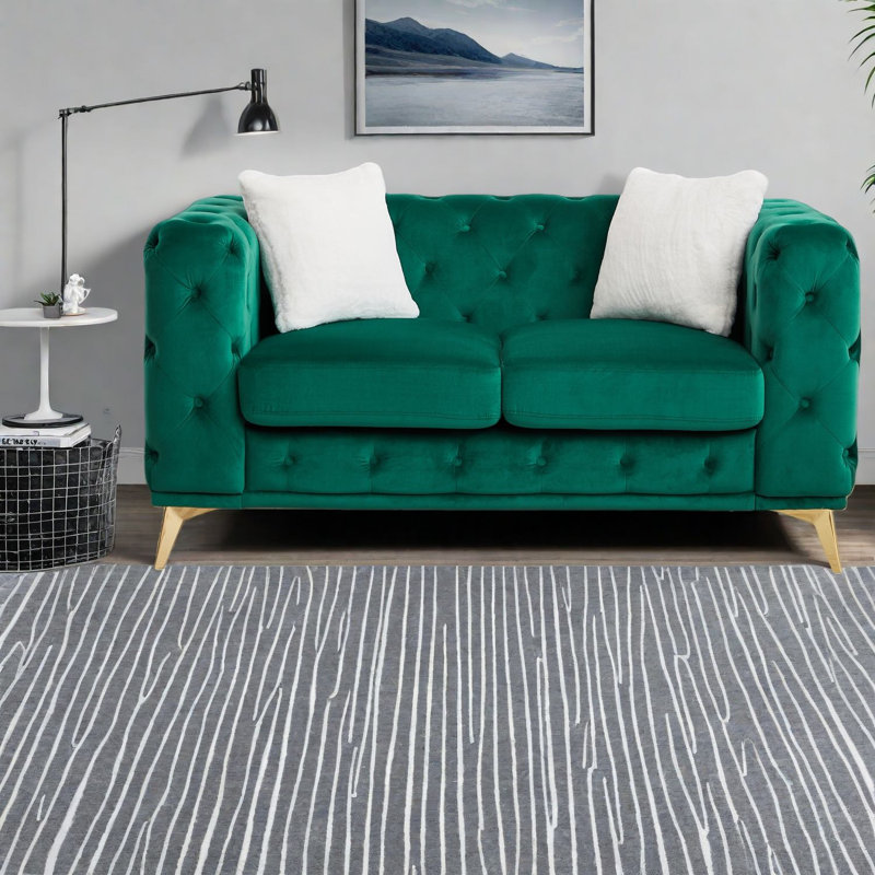 Canapés à compression, Chesterfield moderne en velours vert de 61 pouces pour la maison