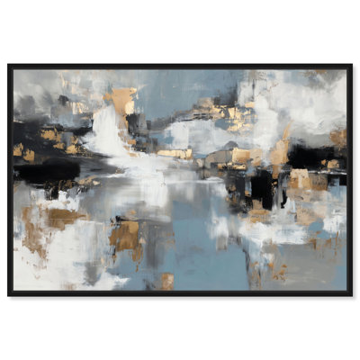 "Tectonic Shift II", impression sur toile encadrée bleue et dorée par Art Remedy, cadre noir, 30 x 20