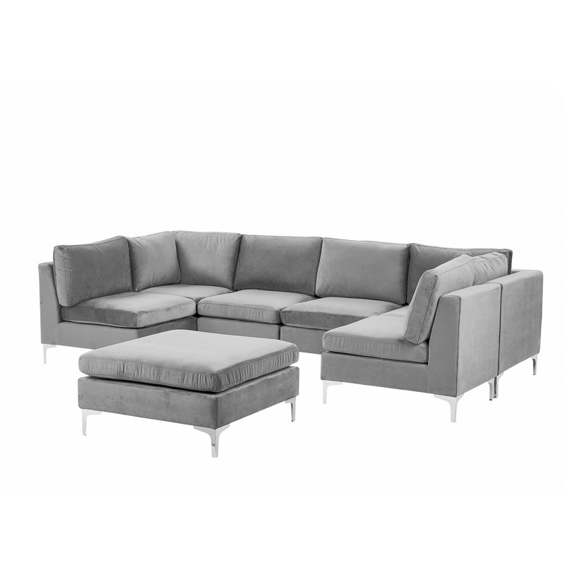 Reva 6 Seater Velvet Large Corner Sofa , Grey