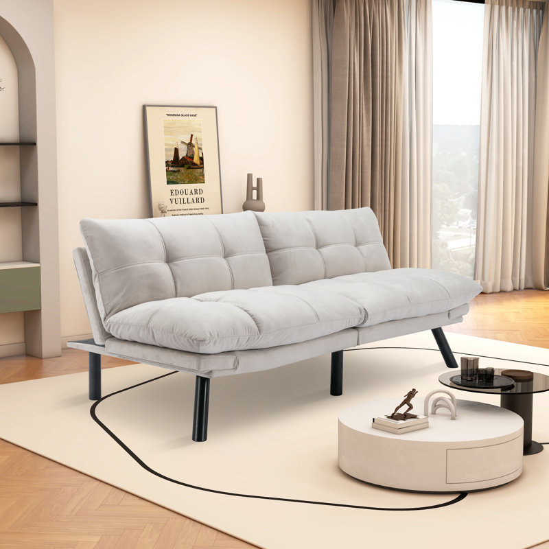 Cezmi 70.86'' Upholstered Convertible Sofa, Cream 100% Polyester