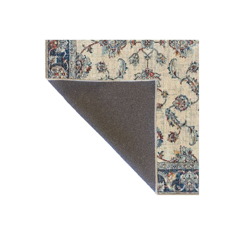 Tapis décoratif floral bleu traditionnel lavable à la machine, Tapis de couloir 3 pi 3 po x 9 pi 10 po
