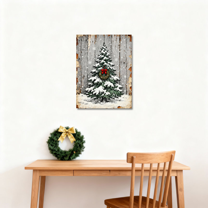 «Snowy Tree Wreath», art mural sur toile, H 18 po x l 12 po
