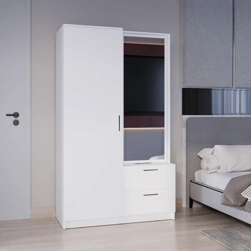 Armoire à miroir 71 "de haut, armoire à une porte, deux tiroirs