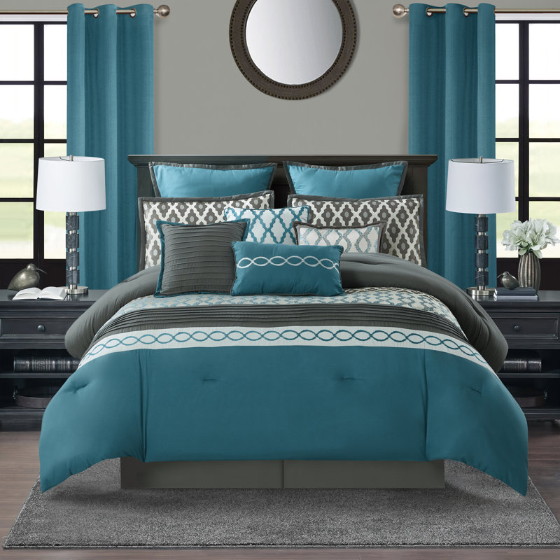 Ensemble d'édredon en jacquard 12 pièces Caval, King Comforter + 11 Additional Pieces, Blue