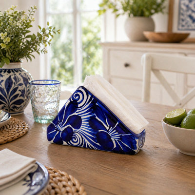 Ceramic White Blue Napkin Holder