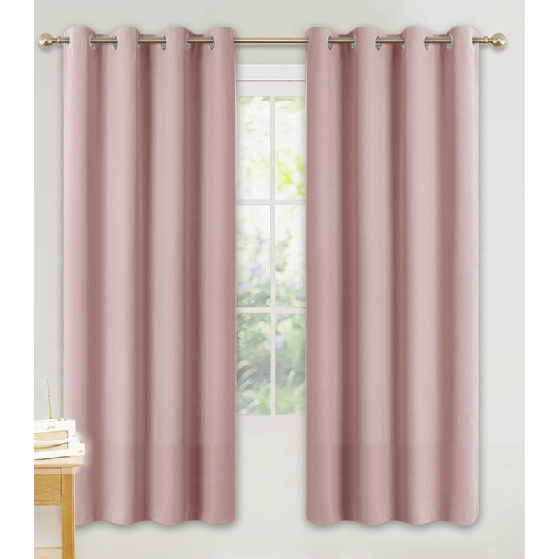 Polyester Blackout Grommet / Eyelet Curtain Pair, Baby Pink