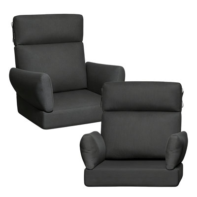 Coussins de chaise d'extérieur à haut dossier avec accoudoirs, paquet de 2 coussins de remplacement de patio résistants aux rayons UV de 48 po x 24 po, coussins de dossier de siège épais antidérapants avec attaches fixes, pour une utilisation intérieure et extérieure