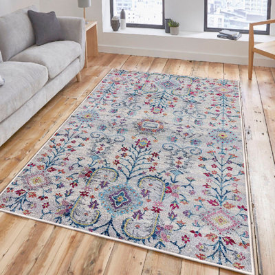 Premium 100% Cotton Area Rug, 31.5 x 78.7 inches | Antibacterial & Non-Slip PVC Underside, 1.0 in Pile Height | Machine Washable, Multi-Color Design (Blue, Orange, Pink, Grey) | Perfect for Living Room & Bedroom Decor