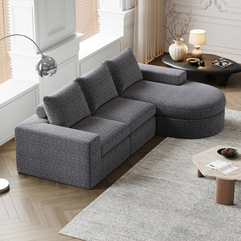 Canapé modulaire incurvé en chenille de 99 pouces avec méridienne et canapé en forme de L avec sièges profonds, sans assemblage requis
