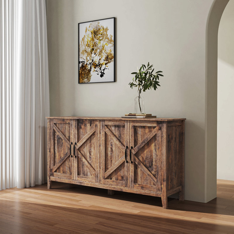 Buffet avec armoire de rangement en bois, table de buffet avec 4 portes et 4 tablettes ouvertes, Espresso