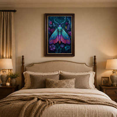 Art mural sur toile ornementale sarcelle et mite mauve dans un jardin floral