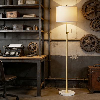 Lampe sur pied à hauteur réglable avec base en marbre, ampoule à DEL à 3 températures de couleur incluse, lampe sur pied moderne à chaîne pour le salon, la chambre à coucher et le bureau