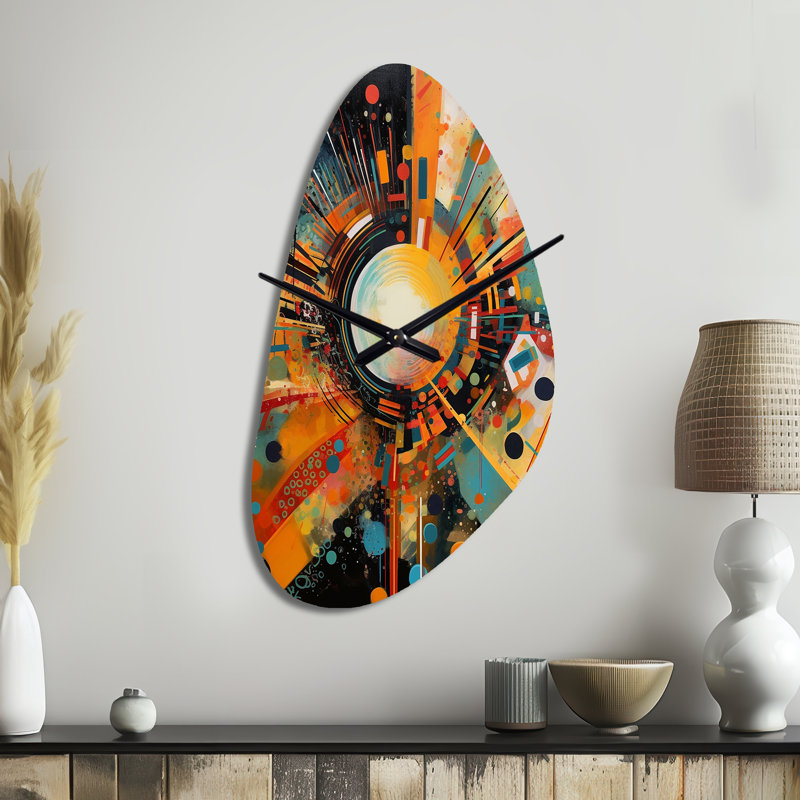 Horloge murale orange en forme de fond rétro IV - horloge murale asymétrique moderne, forme unique, Moyenne