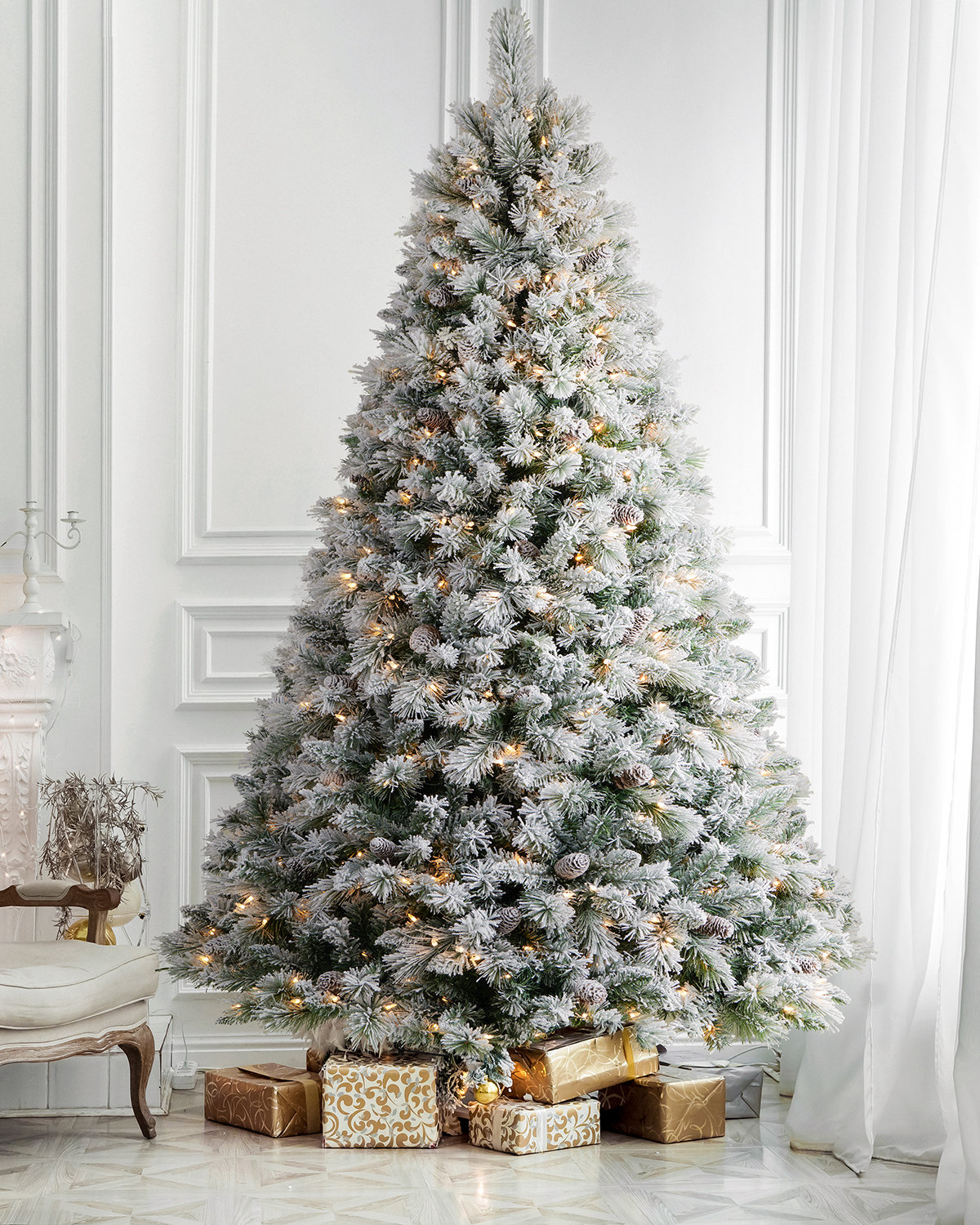 AMERZEST Prelit Snow Flocked Artificial Christmas Tree & Reviews | Wayfair