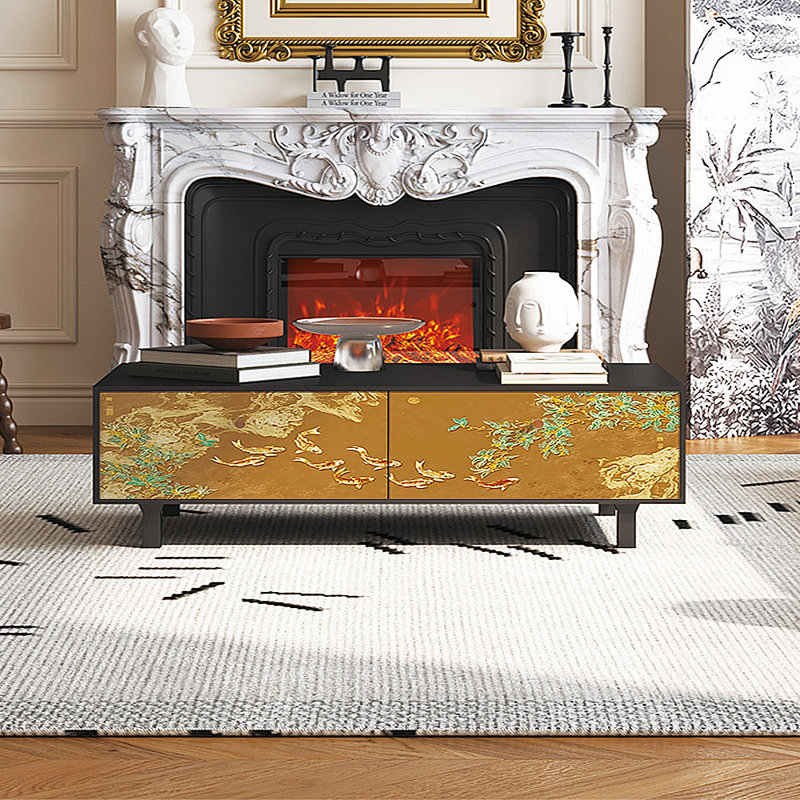 Table basse avec rangement peint français rétro, Noir