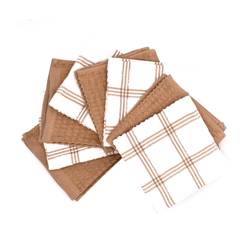 Cotton Stripe Waffle Dish Cloth Kitchen Towel, Tan
