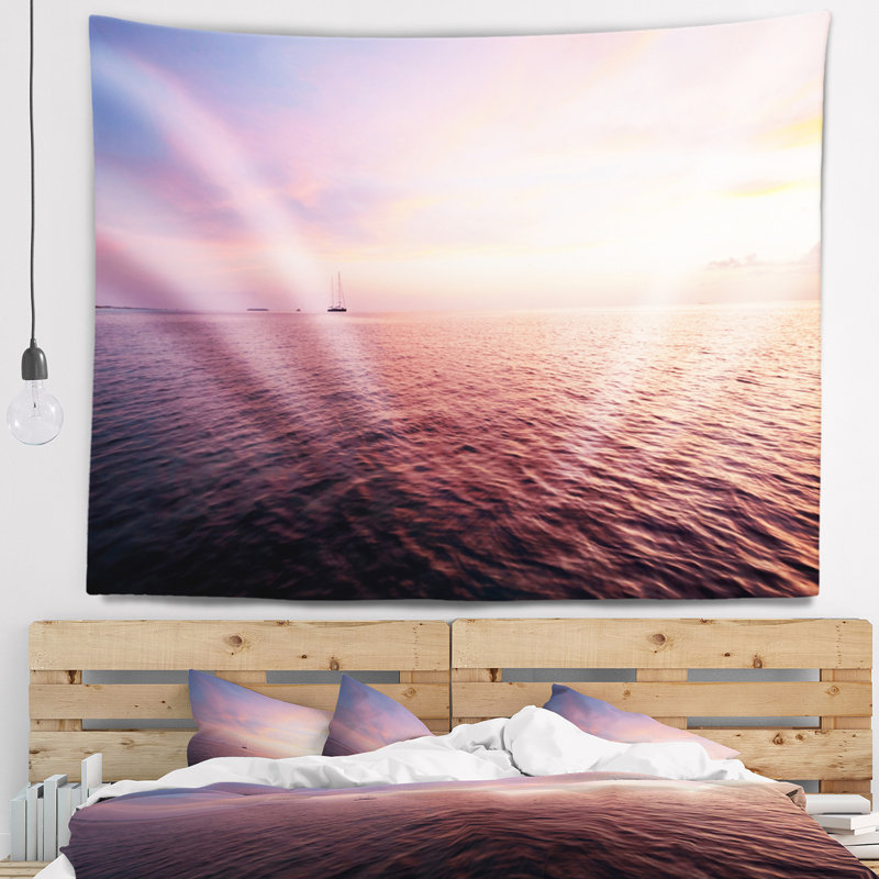 Plage, mauve, nuageux, paysage marin, vue, tapisserie, H 32 po x l 39 po