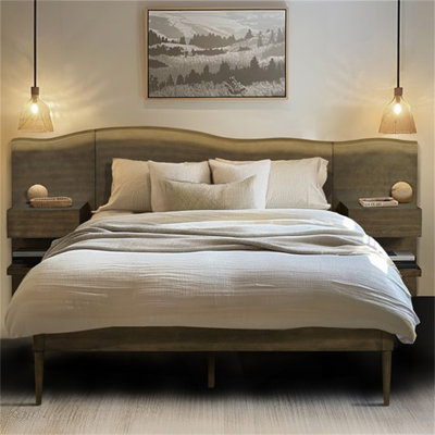 Platform Bed Frame With Live-Edge Headboard And Integrated Nightstands
