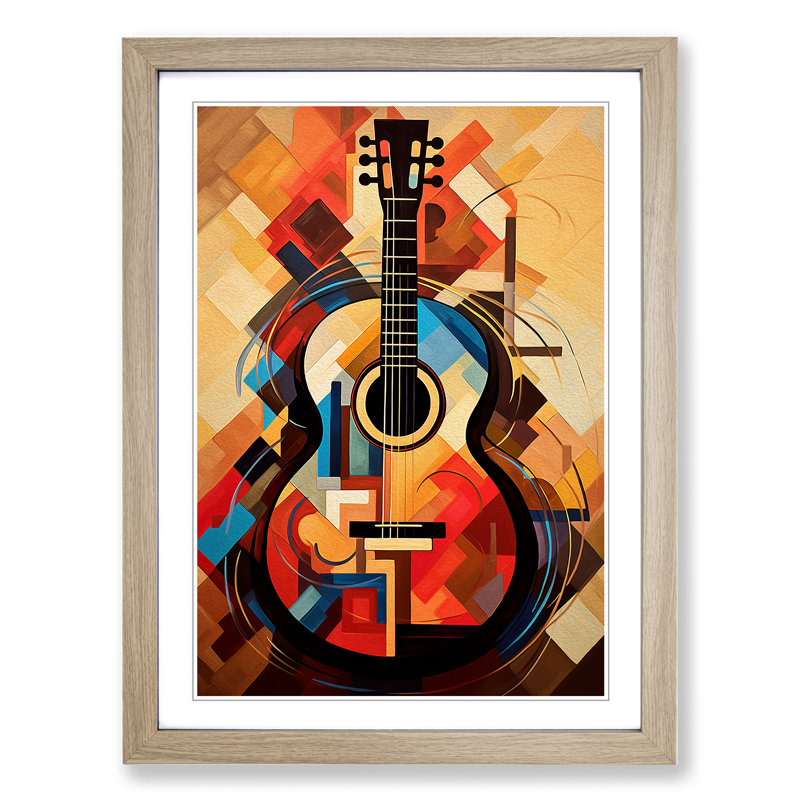 XYZ-FRM-V1223-1745 Acoustic Guitar Abstract - Single Picture Frame Print on Wood, Oak , 34cm H x 25cm W x 2cm D