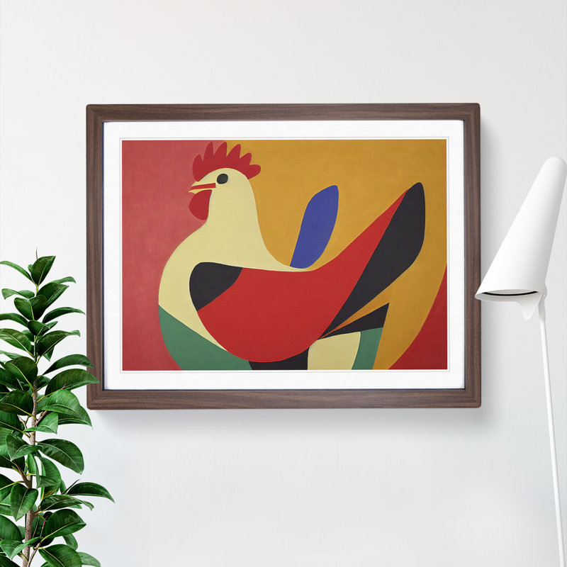 Rooster Abstract Vol.1 - Single Picture Frame Print, 25cm H x 34cm W x 2cm D, Walnut Framed